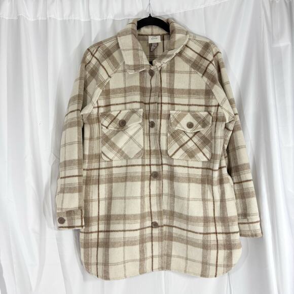 Knox Rose Womens M Oversized Shacket Jacket Brown Multi Plaid Brushed Flannel - Picture 1 of 4